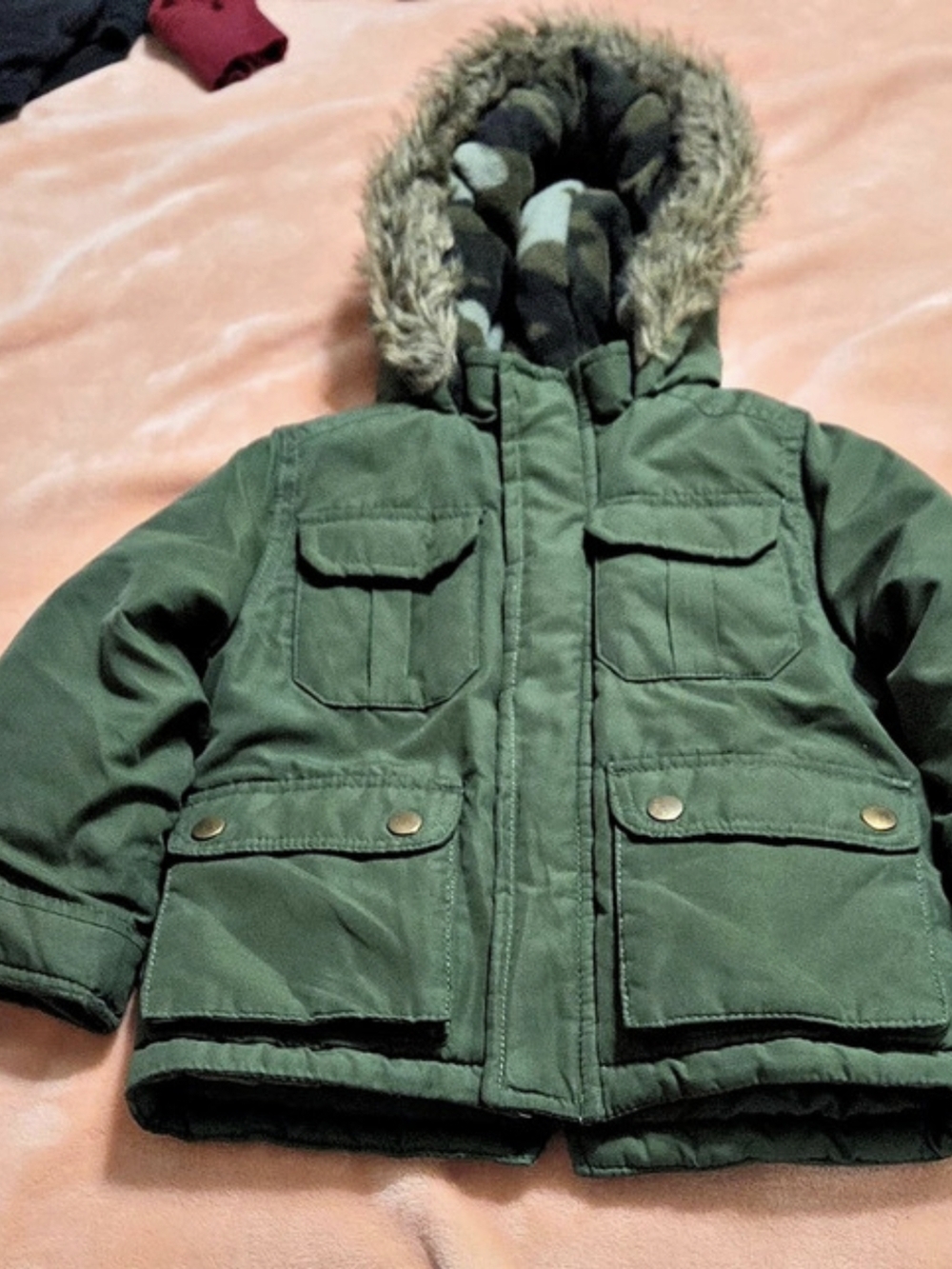 Carter's Toddler Hooded Fleece-Lined Parka Boys 2T Green Camo